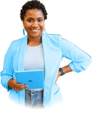 Woman smiling and holding a cellphone